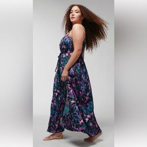 Soma Women’s Crinkle Satin Maxi Dress Size M Built in Bra pink teal bold NWOT